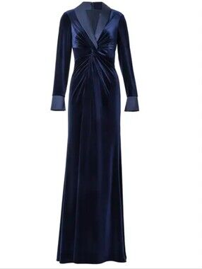 Adrianna Papell Formal Gown, Size 14, Tuxedo Maxi, Deep Blue Velvet